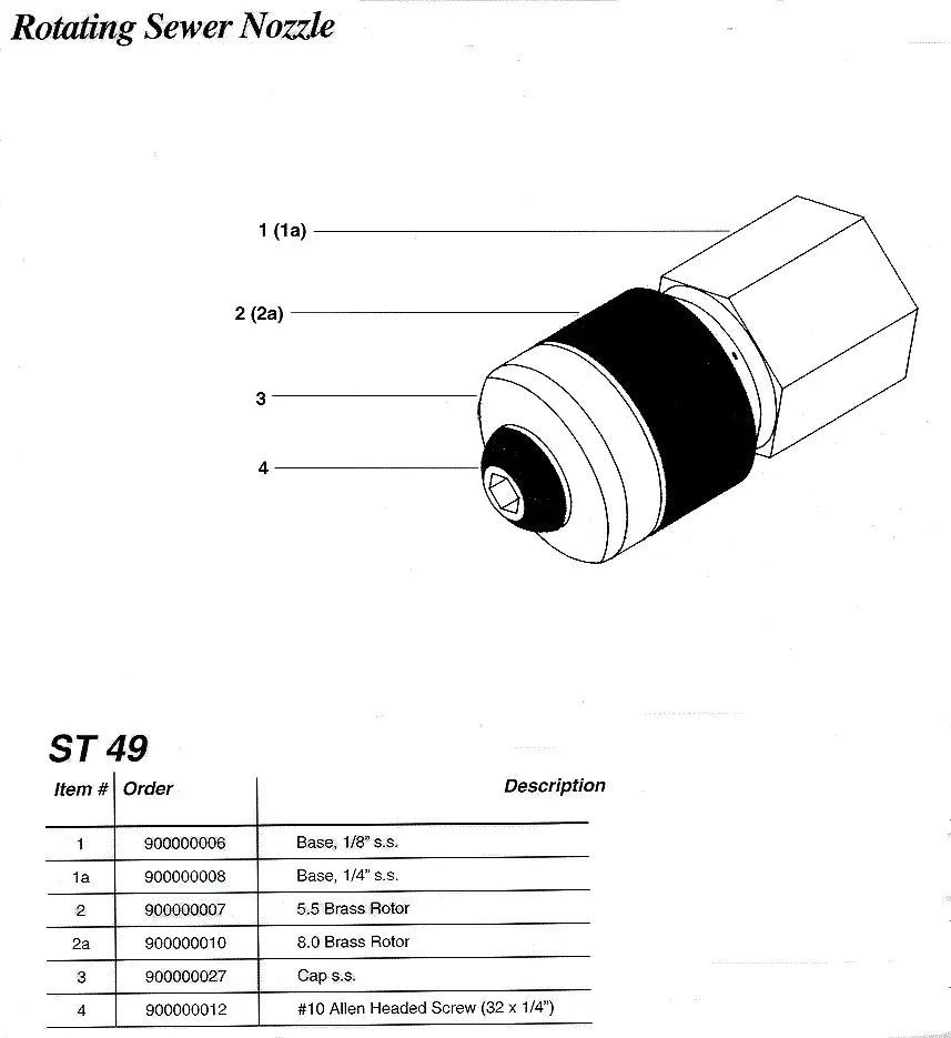 Suttner St49 Sewer Nozzle Rotating 1/8FPT 5.5 - Sewer Jetter Nozzles