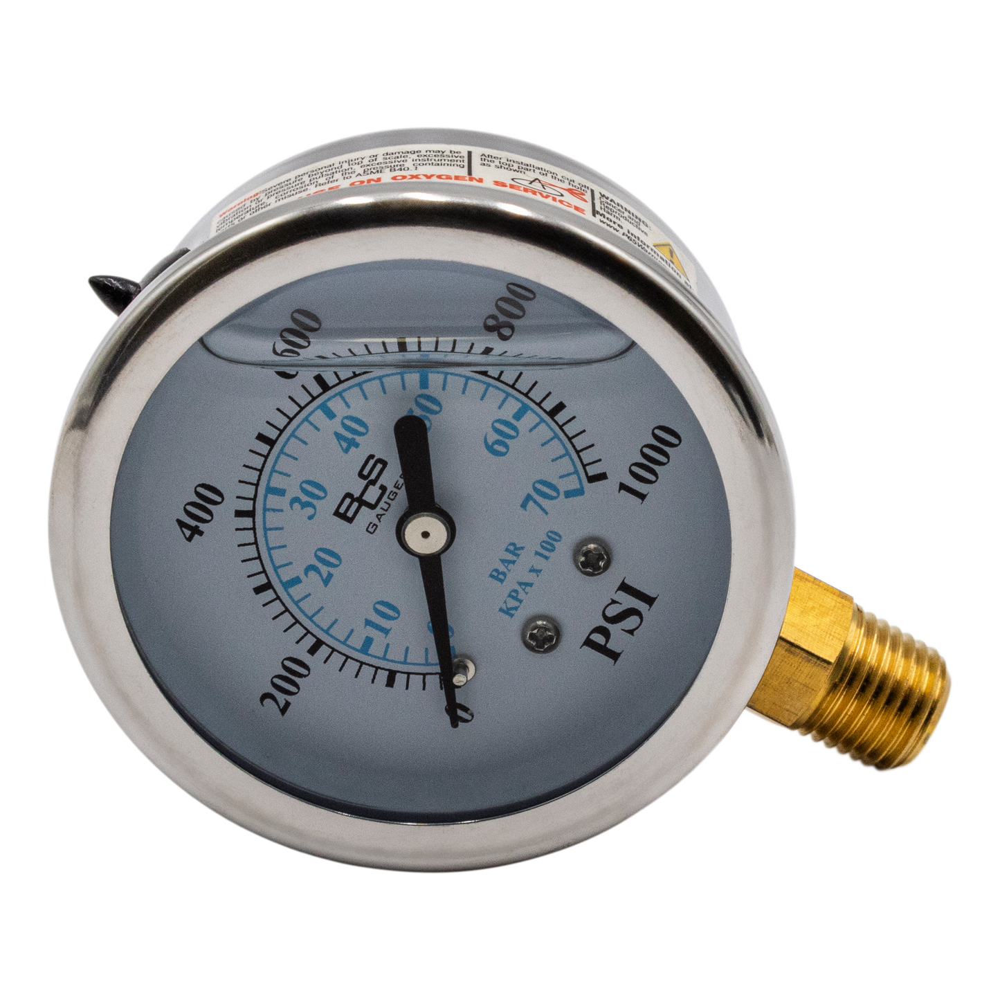 Stainless Steel Pressure Gauge 0-1000 PSI 1/4" MPT - Gauges / Filters
