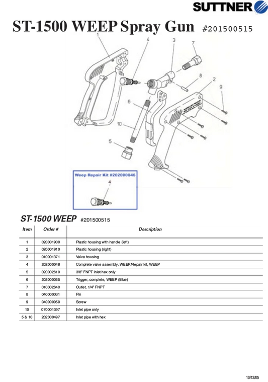 Suttner Suttner St-1500 (weep) Spray Gun - Guns and Repair Kits