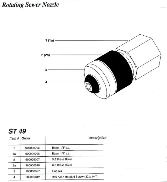 Suttner St49 Sewer Nozzle Rotating 1/8FPT 5.5 - Sewer Jetter Nozzles