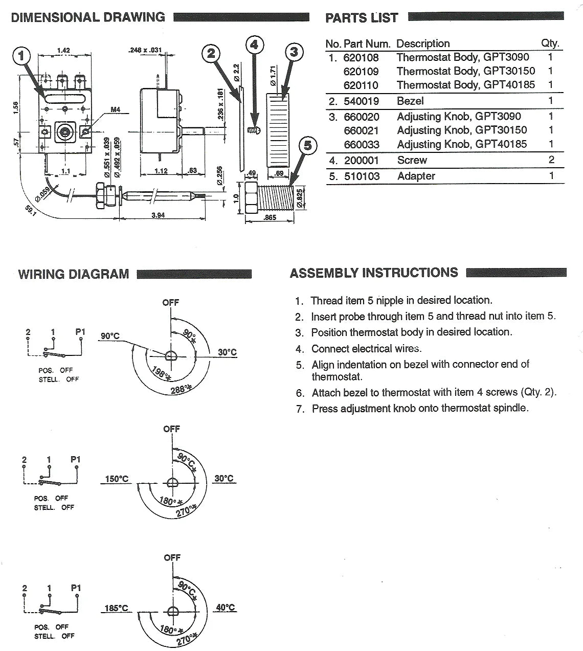 General Pump Thermostat Adjustable 86-302f 4000psi 16(4)a-380v - Valves