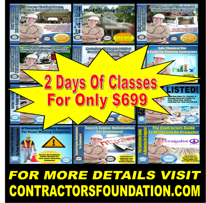 pressure washing classes and business training classes, small business marketing, and small business systems for pressure washing companies.